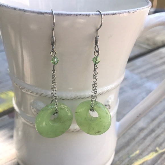 Jewelry - Green and silver earrings HANDMADE😁